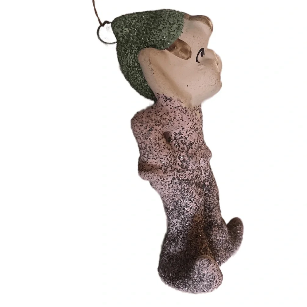 Vintage Christmas Ornament Pixie Elf Antique Japan Pink Mica Glitter 40’s 50’s